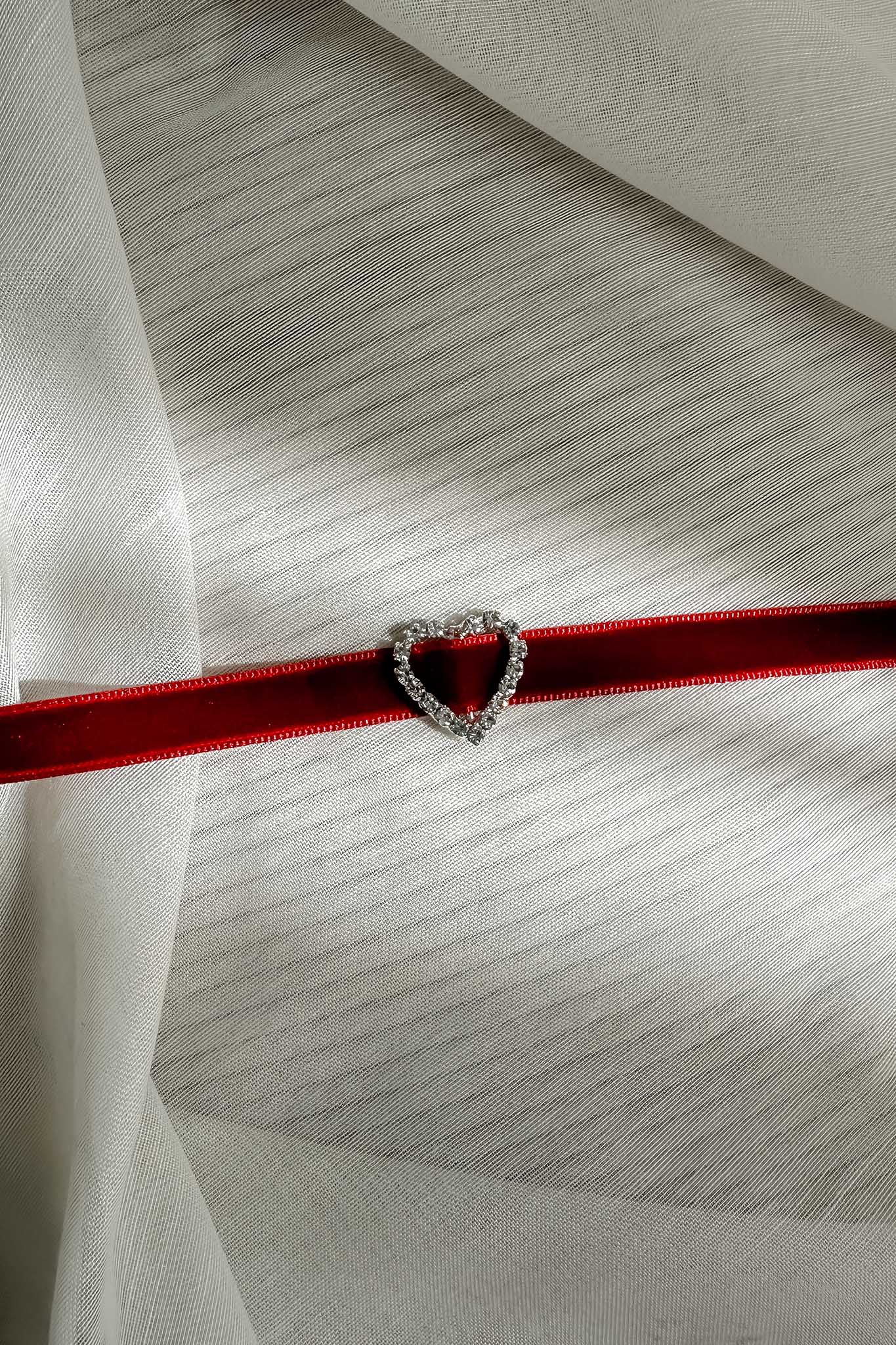 Lola Diamante Heart Velvet Choker Necklace Red