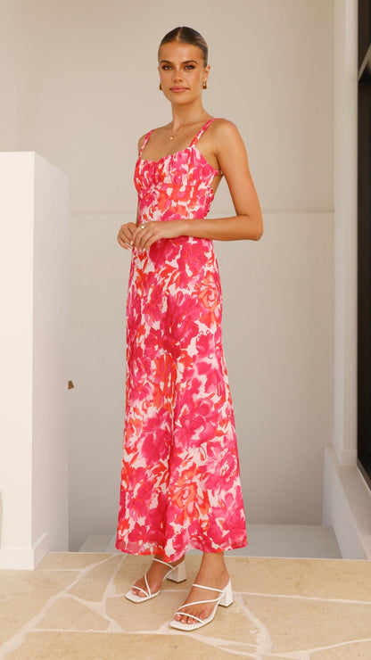 Margo Midi Dress - Pink/Red Floral