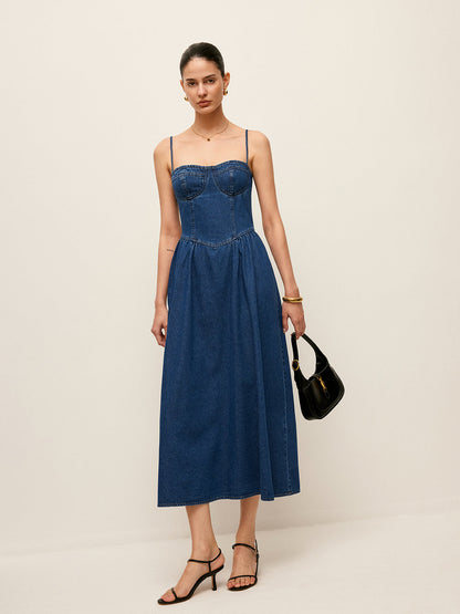 Sweetheart Collar Denim Dress