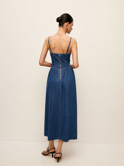 Sweetheart Collar Denim Dress