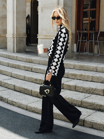 Chevron Pattern Mock Neck Knit Sweater