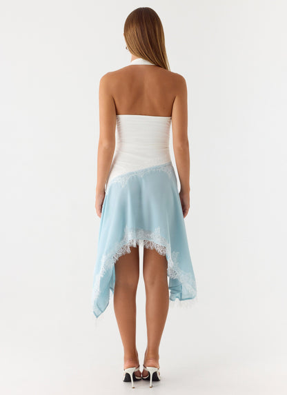 Brionee Midi Dress - Pale Blue & White