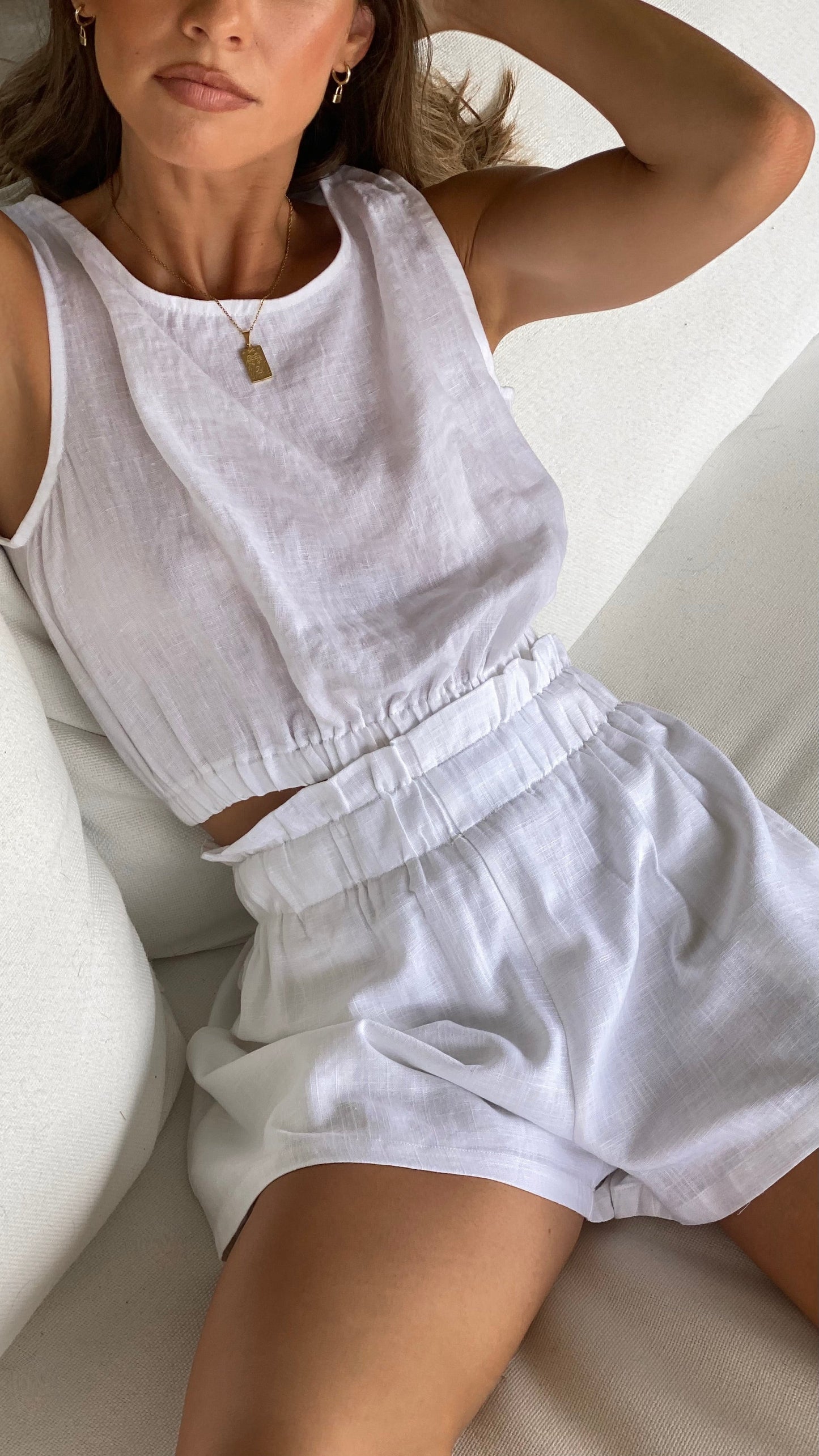 Aimee Linen Top - White