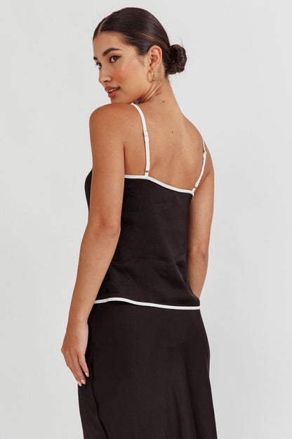 Only One Tie Front Top Black