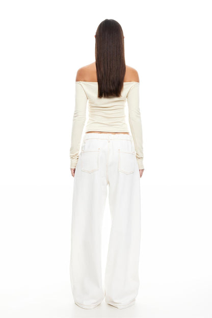 LIONESS Insightful Off Shoulder Top Ivory
