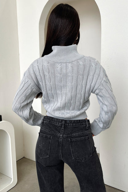 Aleena 3/4 Zip Cropped Knit - Grey