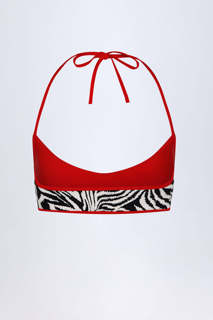 Reversible Halterneck Bikini Top in Zebra Print