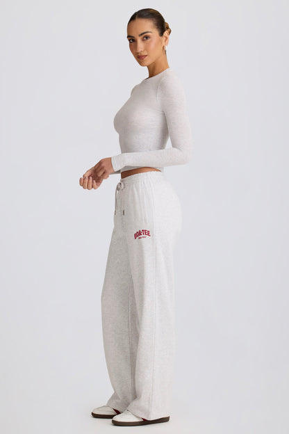 Soft Cotton Mid-Rise Wide-Leg Joggers in Grey Marl